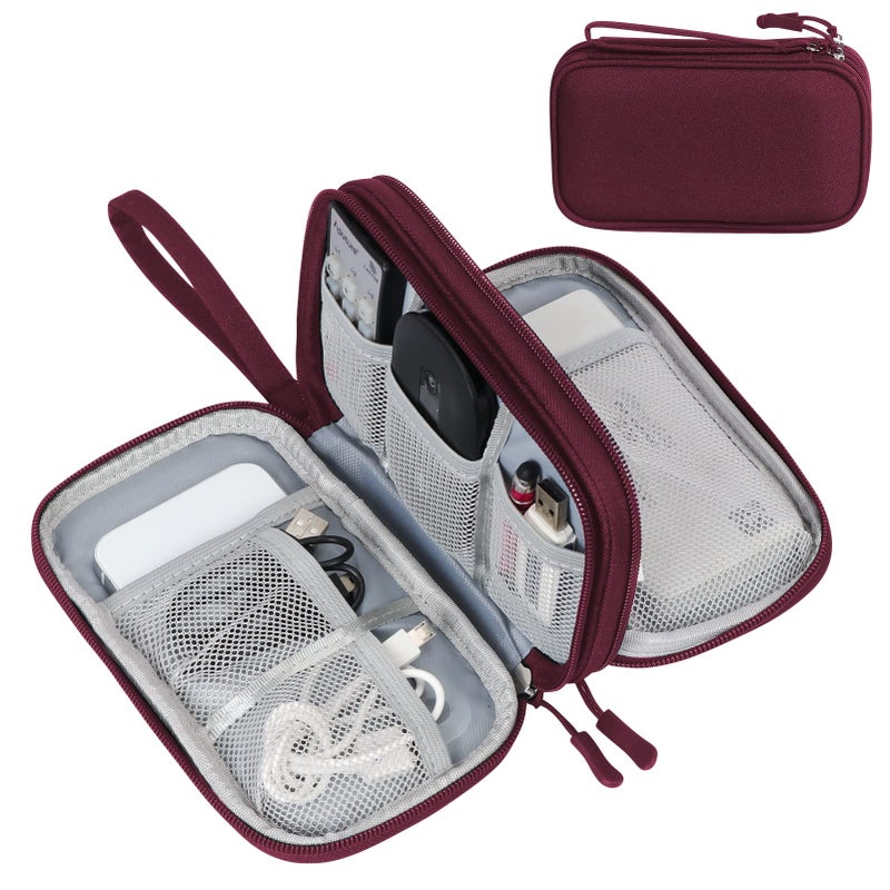 FYY Electronic Organizer  Travel Cable Organizer Bag Pouch Electronic Accessories Carry Case Portable Waterproof Double Layers All-in-One Storage Bag for Cable  Cord  Charger  Phone  Earphone Wine Red - Image 1